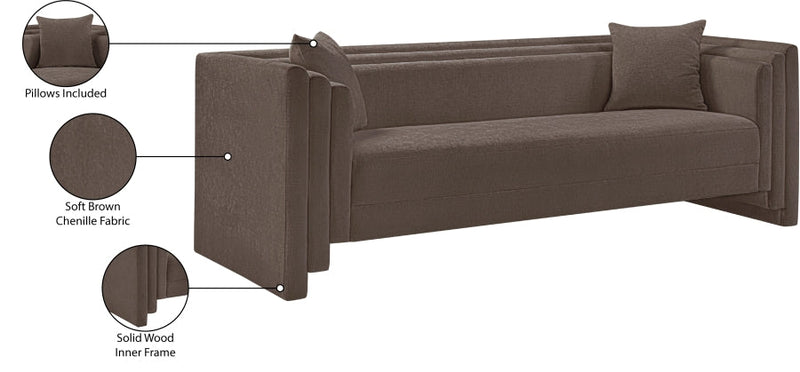 Everett 88.5" Chenille Fabric Upholstered Sofa in Brown - 44068Brown-S