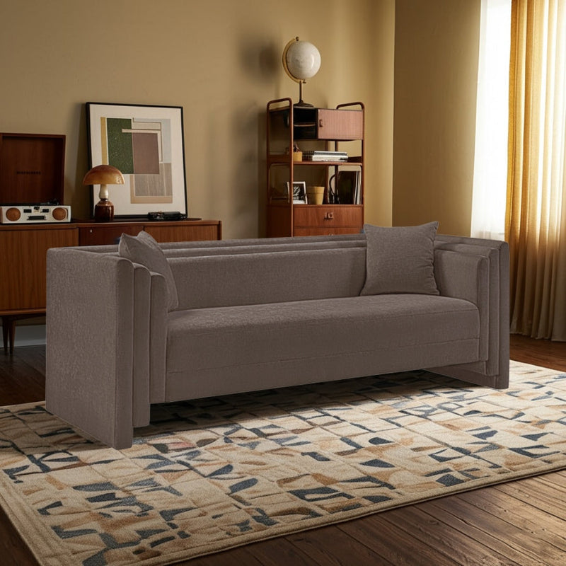 Everett 88.5" Chenille Fabric Upholstered Sofa in Brown - 44068Brown-S