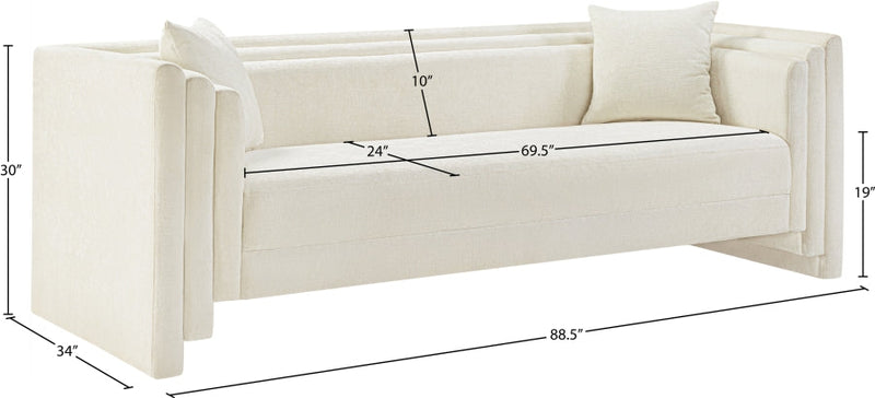 Everett 88.5" Chenille Fabric Upholstered Sofa in Cream - 44068Cream-S