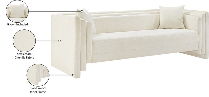 Everett 88.5" Chenille Fabric Upholstered Sofa in Cream - 44068Cream-S
