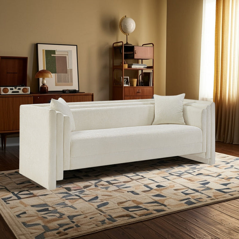 Everett 88.5" Chenille Fabric Upholstered Sofa in Cream - 44068Cream-S