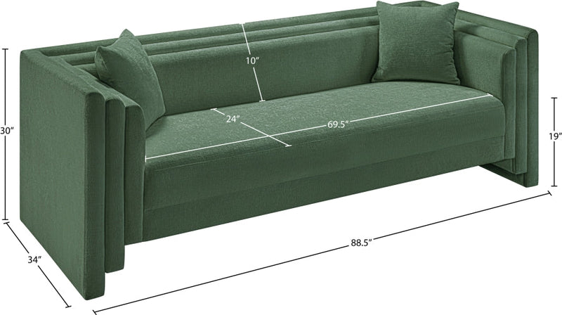 Everett 88.5" Chenille Fabric Upholstered Sofa in Green - 44068Green-S