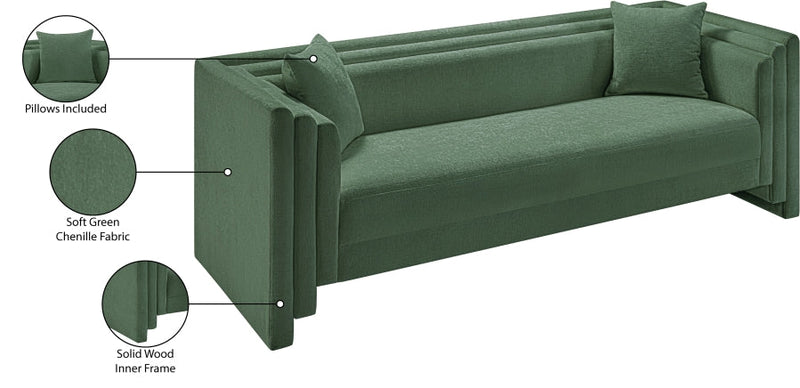 Everett 88.5" Chenille Fabric Upholstered Sofa in Green - 44068Green-S