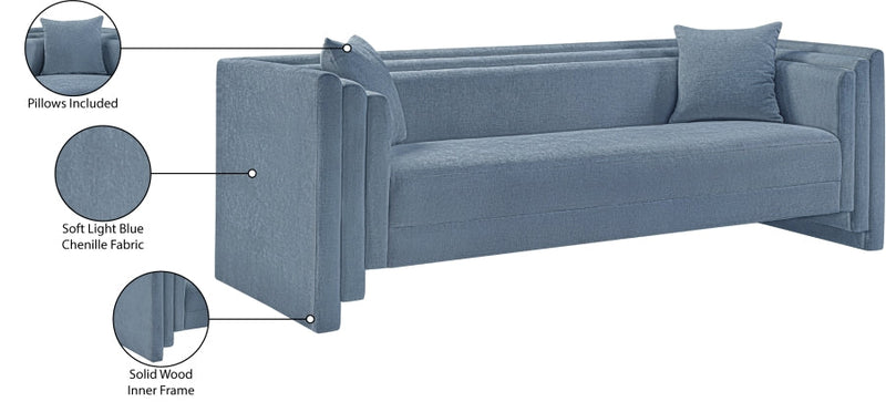 Everett 88.5" Chenille Fabric Upholstered Sofa in Light Blue - 44068LtBlu-S