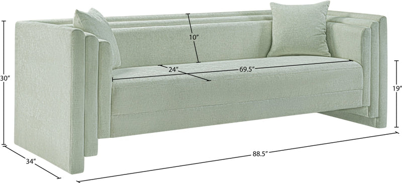 Everett 88.5" Chenille Fabric Upholstered Sofa in Mint - 44068Mint-S