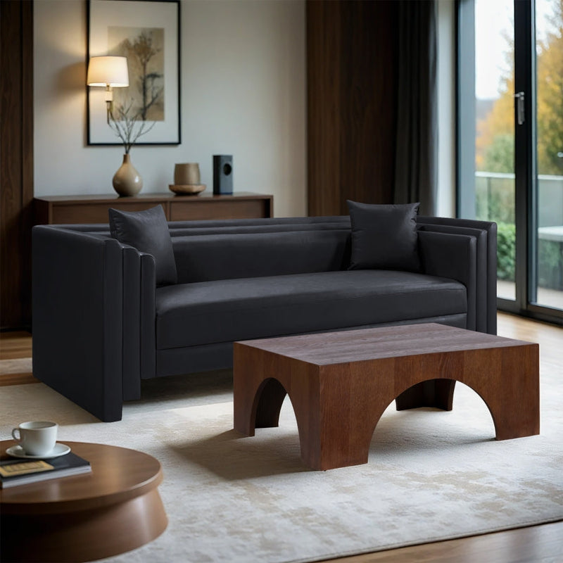 Everett 88.5" Vegan Leather Upholstered Sofa in Black - 44067Black-S