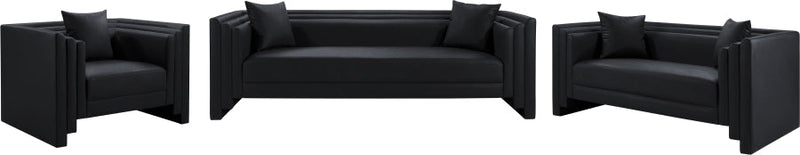 Everett 88.5" Vegan Leather Upholstered Sofa in Black - 44067Black-S