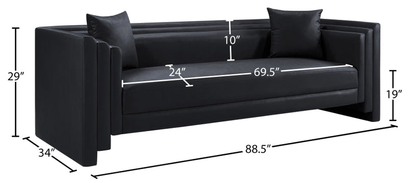 Everett 88.5" Vegan Leather Upholstered Sofa in Black - 44067Black-S