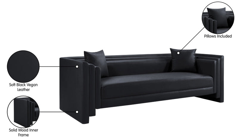 Everett 88.5" Vegan Leather Upholstered Sofa in Black - 44067Black-S
