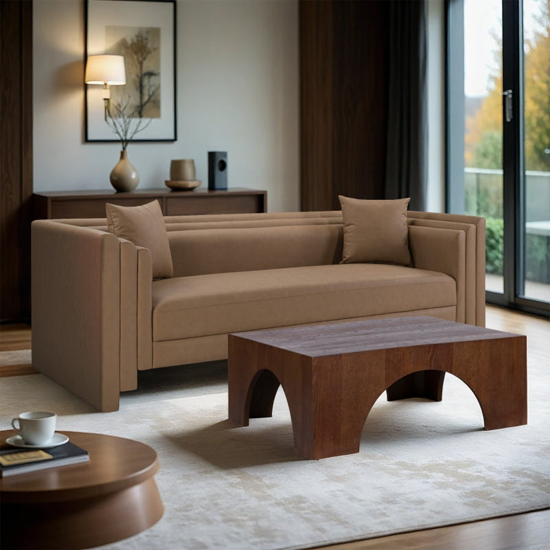 Everett 88.5" Vegan Leather Upholstered Sofa in Brown - 44067Brown-S