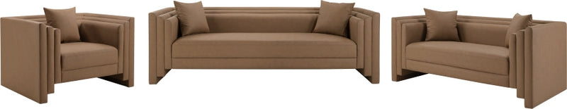 Everett 88.5" Vegan Leather Upholstered Sofa in Brown - 44067Brown-S