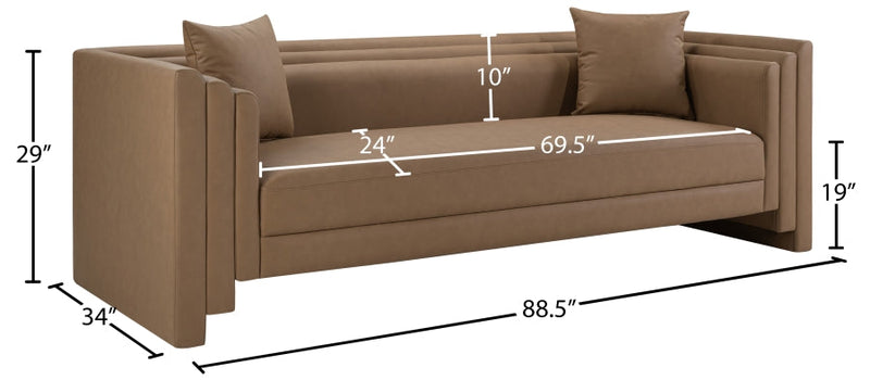 Everett 88.5" Vegan Leather Upholstered Sofa in Brown - 44067Brown-S