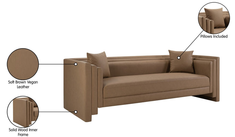 Everett 88.5" Vegan Leather Upholstered Sofa in Brown - 44067Brown-S