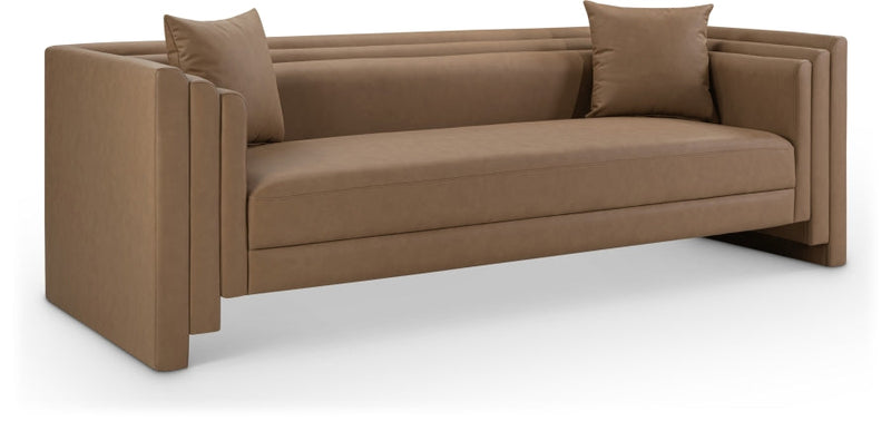 Everett 88.5" Vegan Leather Upholstered Sofa in Brown - 44067Brown-S