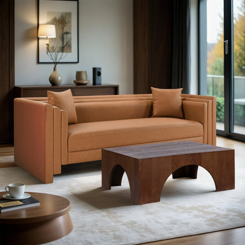 Everett 88.5" Vegan Leather Upholstered Sofa in Cognac - 44067Cognac-S