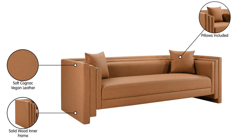 Everett 88.5" Vegan Leather Upholstered Sofa in Cognac - 44067Cognac-S