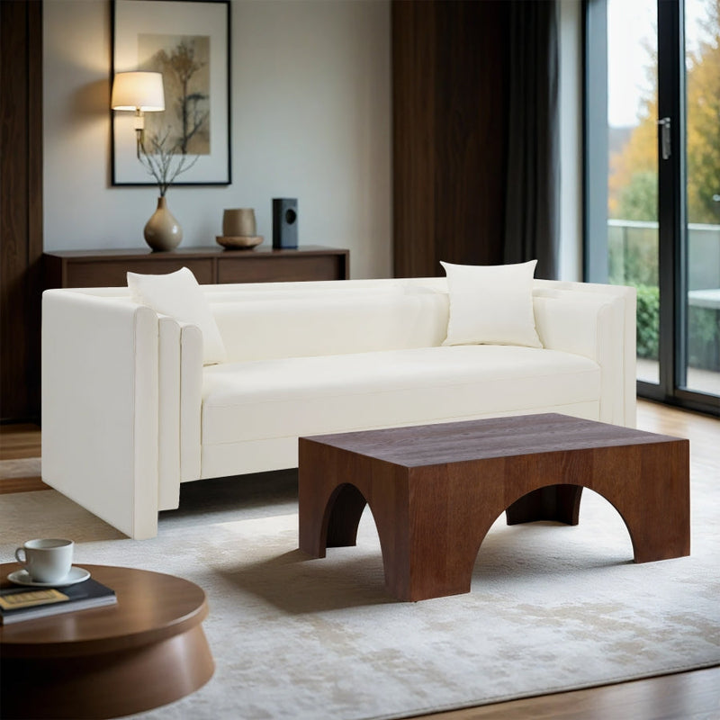 Everett 88.5" Vegan Leather Upholstered Sofa in Cream - 44067Cream-S