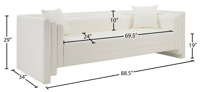 Everett 88.5" Vegan Leather Upholstered Sofa in Cream - 44067Cream-S