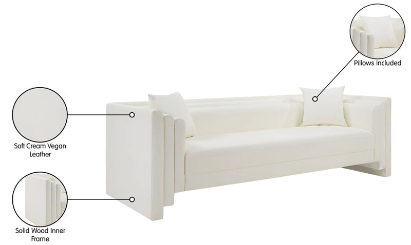 Everett 88.5" Vegan Leather Upholstered Sofa in Cream - 44067Cream-S