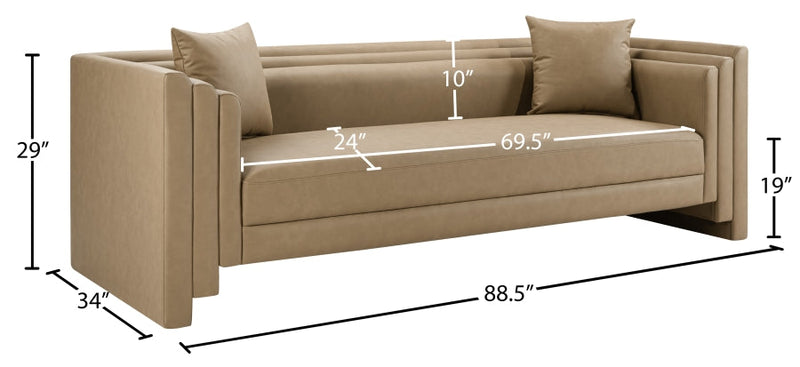 Everett 88.5" Vegan Leather Upholstered Sofa in Natural - 44067Tan-S