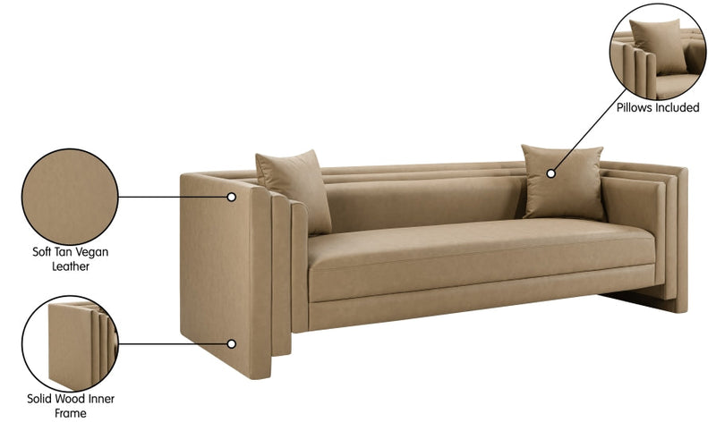 Everett 88.5" Vegan Leather Upholstered Sofa in Natural - 44067Tan-S