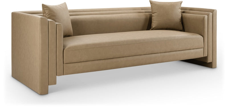 Everett 88.5" Vegan Leather Upholstered Sofa in Natural - 44067Tan-S