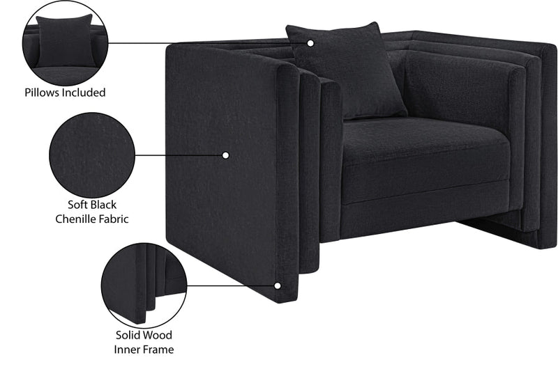 Everett Chenille Fabric Upholstered Chair in Black - 44068Black-C