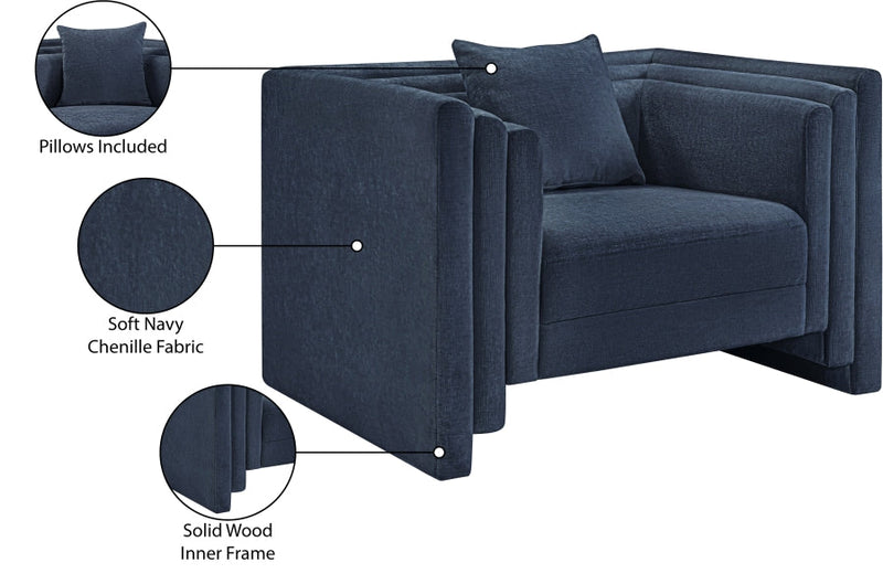 Everett Chenille Fabric Upholstered Chair in Blue - 44068Navy-C