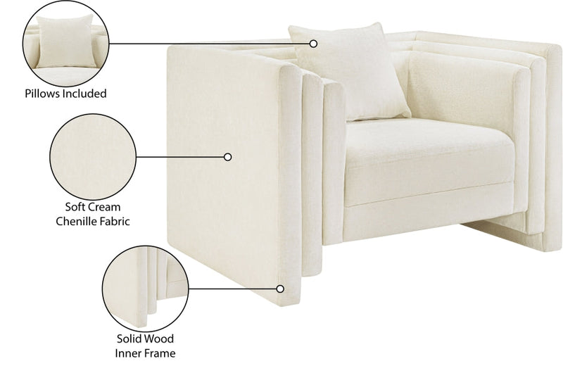 Everett Chenille Fabric Upholstered Chair in Cream - 44068Cream-C