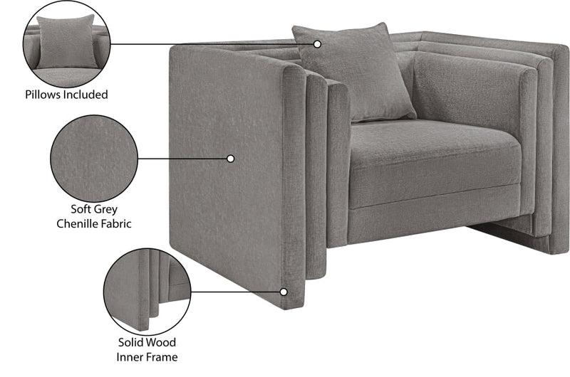 Everett Chenille Fabric Upholstered Chair in Grey - 44068Grey-C