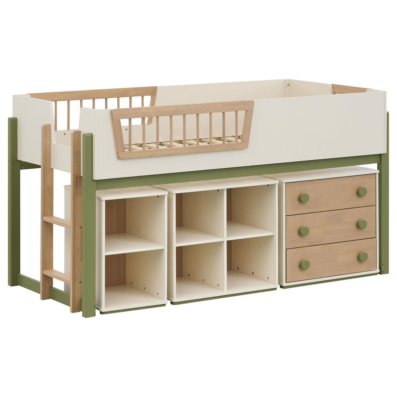Evren Twin Storage Loft Bed 4-piece Set with Chest and Bookcases Tri-Tone - 460619-SET