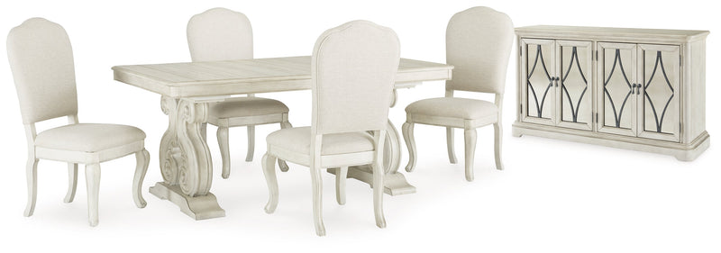 [EXCLUSIVE] Arlendyne Antique White Dining Table and 4 Chairs with Server - Gate FurnitureDining Room Set