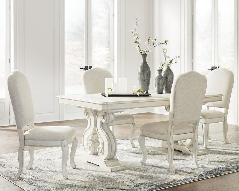 [EXCLUSIVE] Arlendyne Antique White Dining Table and 4 Chairs with Server - Gate FurnitureDining Room Set