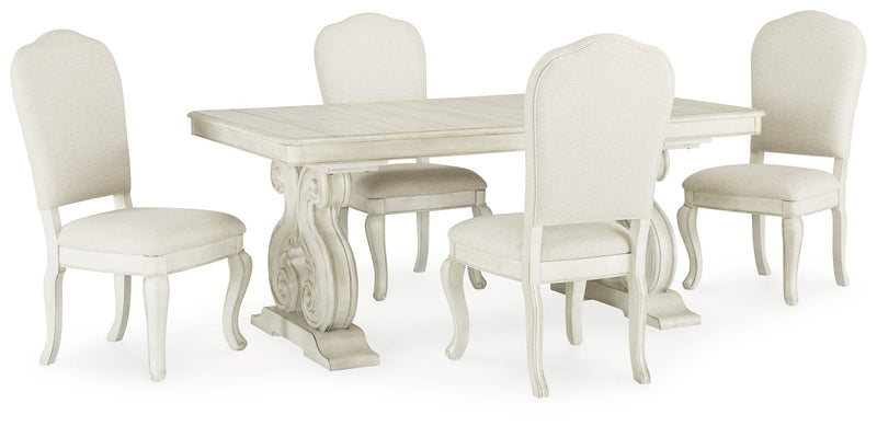 [EXCLUSIVE] Arlendyne Antique White Dining Table and 4 Chairs with Server - Gate FurnitureDining Room Set