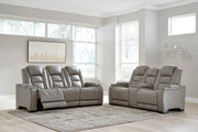 [EXCLUSIVE] The Man - Den Gray Power Reclining Living Room Set - Gate FurnitureLiving Room Set