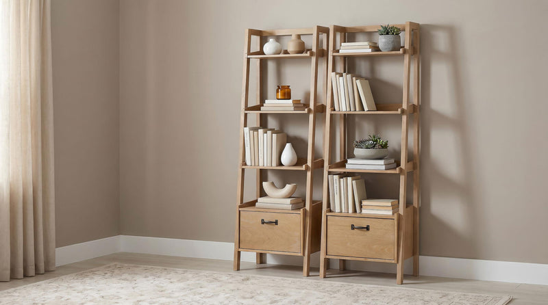 Fabian 2-piece 4-shelf Bookshelf with Drawer Distressed Light Brown - 802043