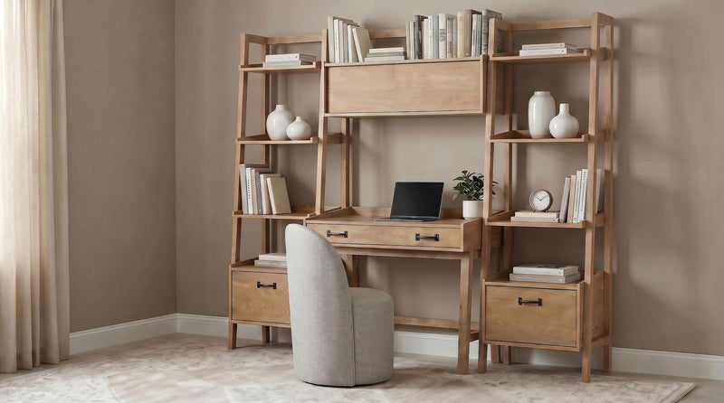 Fabian 4-piece Computer Desk and Bookshelf Set Distressed Light Brown - 802041-SET