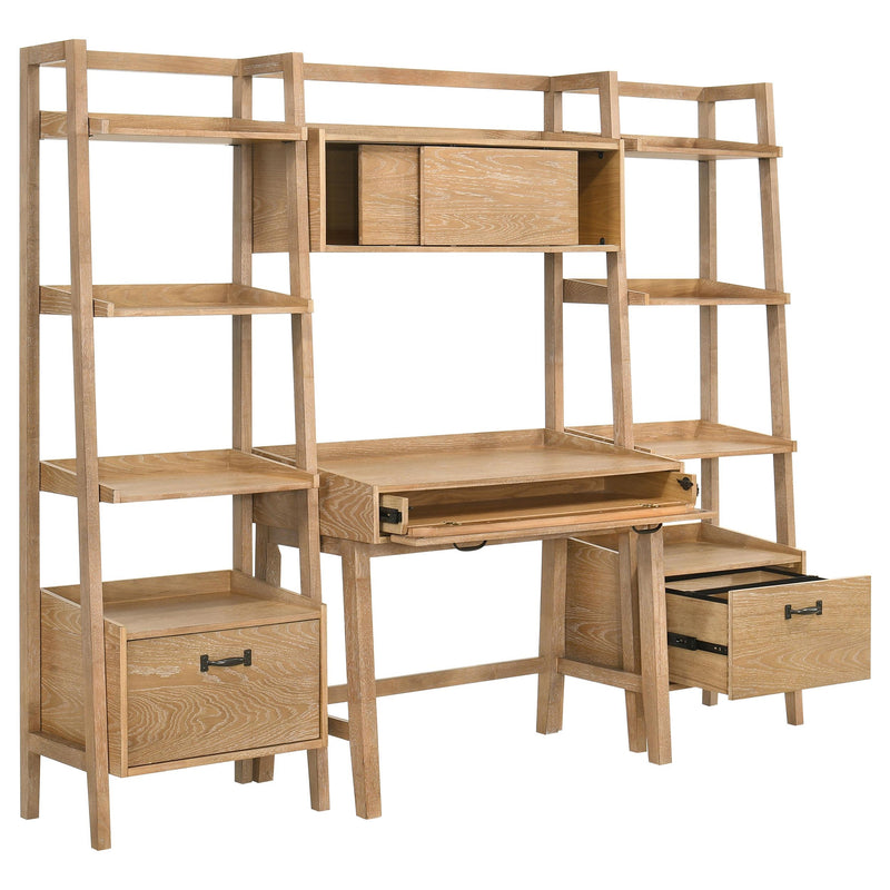 Fabian 4-piece Computer Desk and Bookshelf Set Distressed Light Brown - 802041-SET