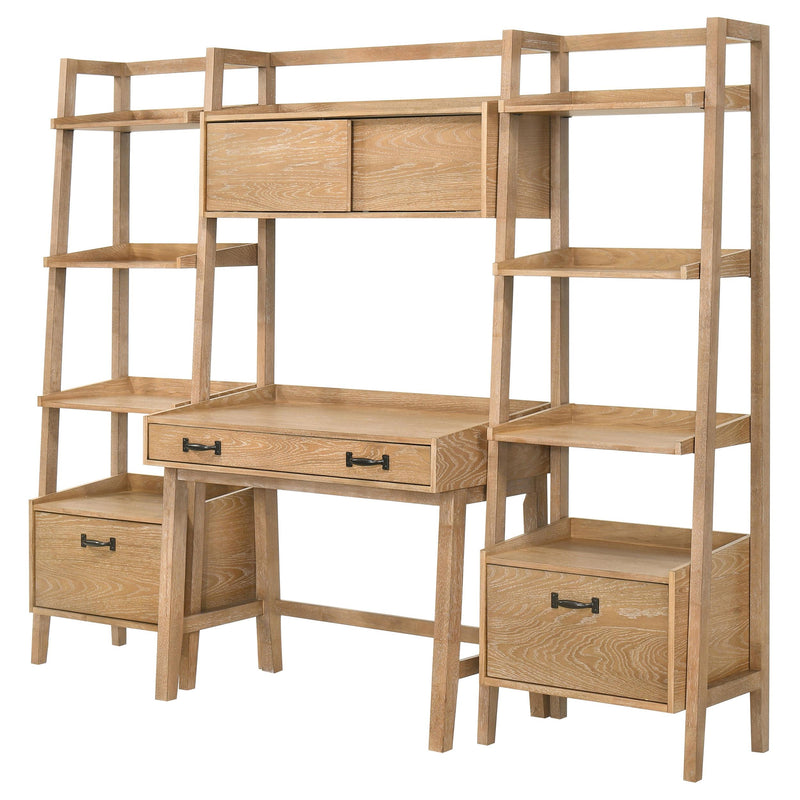 Fabian 4-piece Computer Desk and Bookshelf Set Distressed Light Brown - 802041-SET
