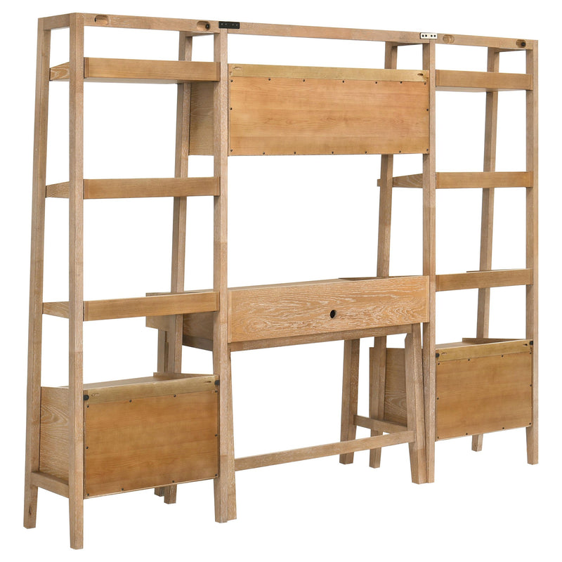 Fabian 4-piece Computer Desk and Bookshelf Set Distressed Light Brown - 802041-SET