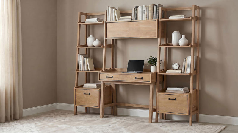 Fabian Bookshelf Bridge with Cubbies Distressed Light Brown - 802044