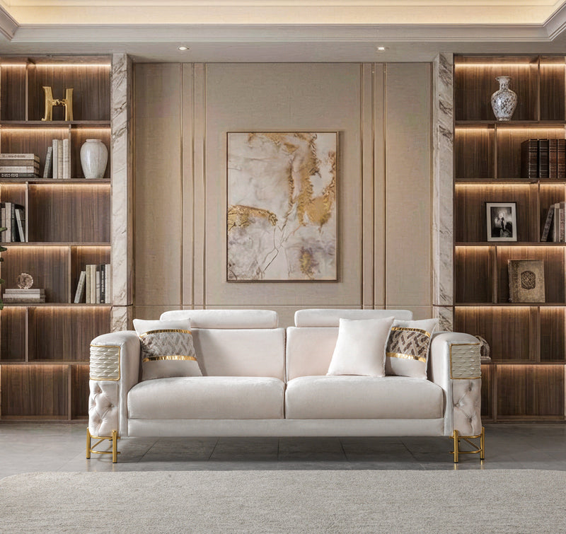 Fabiana Ivory Velvet Sofa - FABIANAIV-S