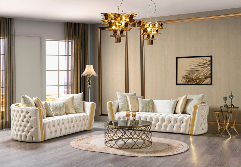 Fanci Ivory Velvet Sofa & Loveseat - FANCIIVORY-SL