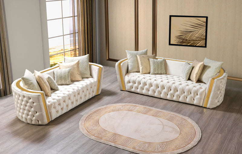 Fanci Ivory Velvet Sofa & Loveseat - FANCIIVORY-SL