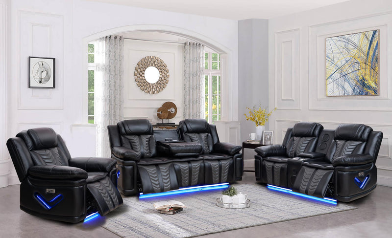 Fantom - Black & Gray Power Recliner with Tube LED Light, LED on Sides, USB Charger - L684-R