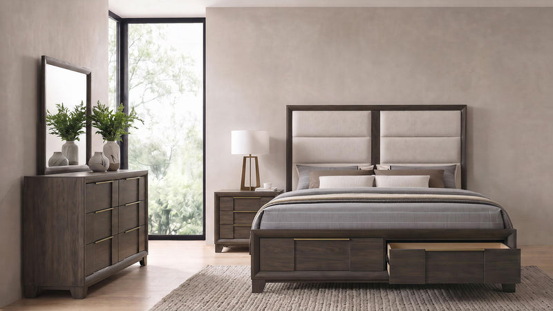 Farre 4-piece Eastern King Storage Bedroom Set Dark Brown / Beige - 225320KE-S4
