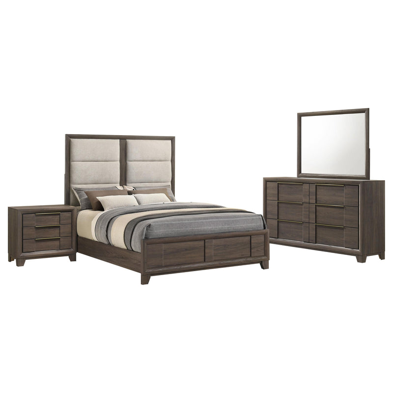 Farre 4-piece Eastern King Upholstered Bedroom Set Dark Brown / Beige - 225321KE-S4
