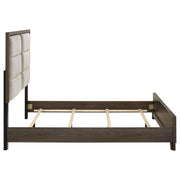 Farre Eastern King Upholstered Platform Panel Bed Dark Brown - 225321KE