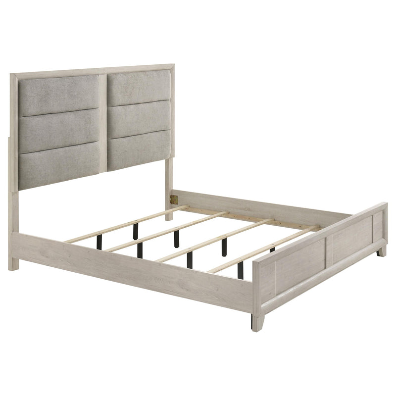 Farre Eastern King Upholstered Platform Panel Bed Washed Grey - 225111KE