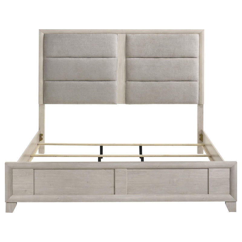 Farre Eastern King Upholstered Platform Panel Bed Washed Grey - 225111KE